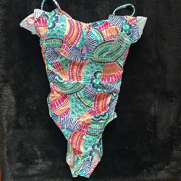 La Blanca Waves Of Color Ruffled Bandeau One Piece - - Picture 4 of 4